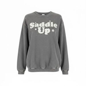 Charlie Southern x Chicka-d Saddle Up Corded Crewneck Sweatshirt Gray Size L